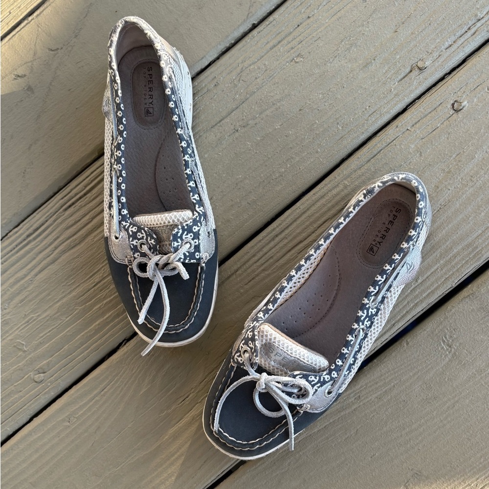 Sperry Gray & Navy Top Siders with Rawhide Laces, Size: 7